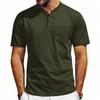 Men Henley Neck Short Sleeve T Shirt With Chest Pocket Casual Solid Color Tops
