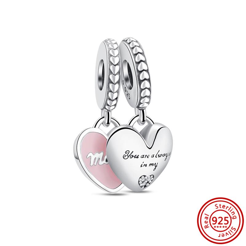 100% 925 Sterling Copper Love You Mom Dad Wife Family Heart Dangle Charm Fine Beads Fit Original Pantaro Charms Bracelet Zircon