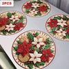 2PCS Anti-Slip Christmas Round Placemat Heat Resistant Christmas Dining Mat  Christmas Decor