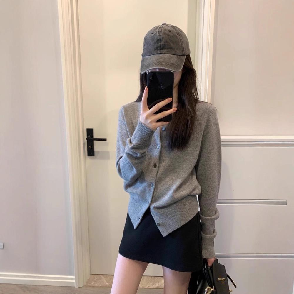 Dámský červený pletený kardigan s dlouhým rukávem Ancola - korejský styl, volný střih pro raný podzim