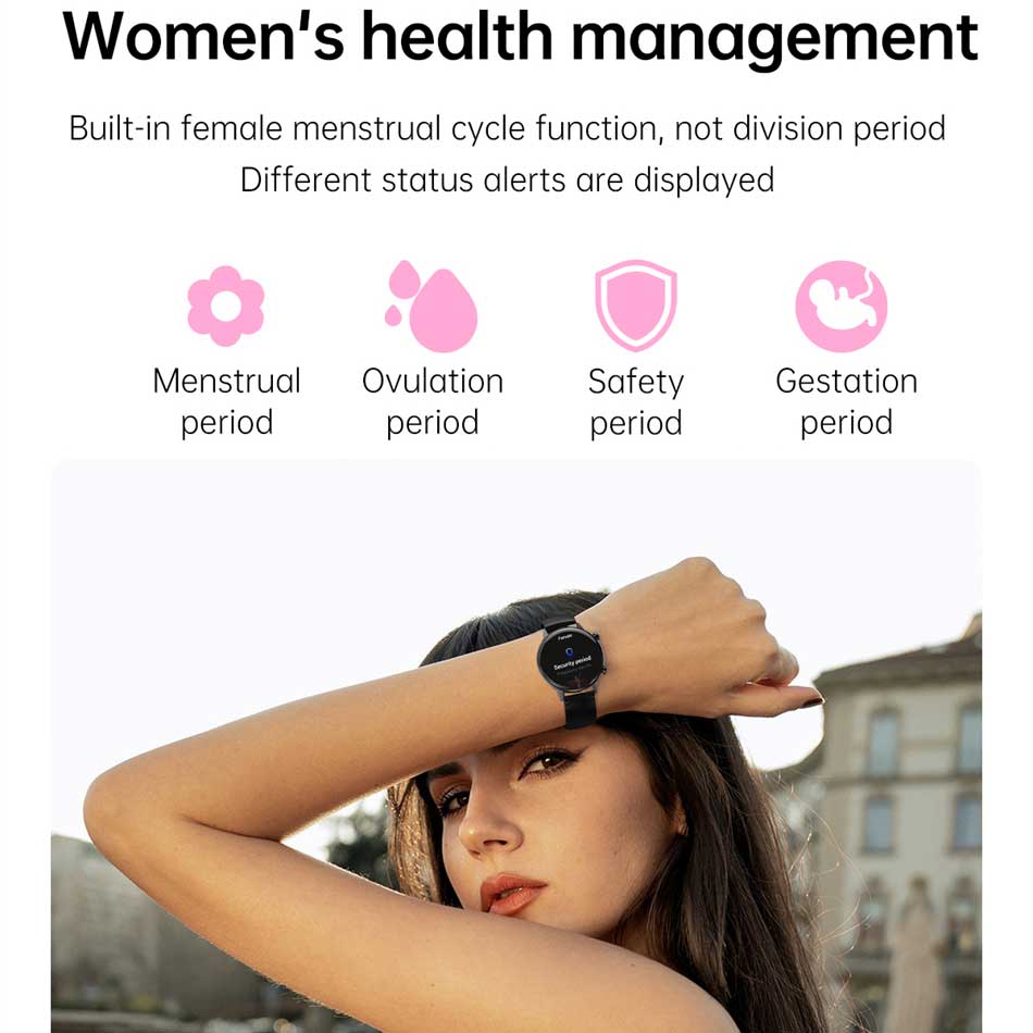 Smart Talk Watch Damen AMOLED Display NFC Steuerung Mass Dail Bluetooth Anruf Smartwatch Herzfrequenz Blutdruck Frauengesundheit