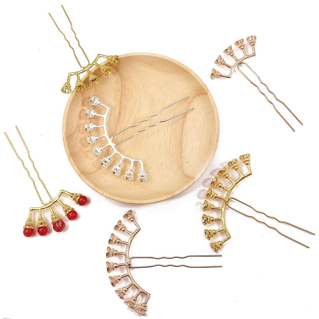 1Pcs Chinese Style Flower Receptacle Hairpin Alloy Accessories For Jewelry Component Making DIY Charm Decoration