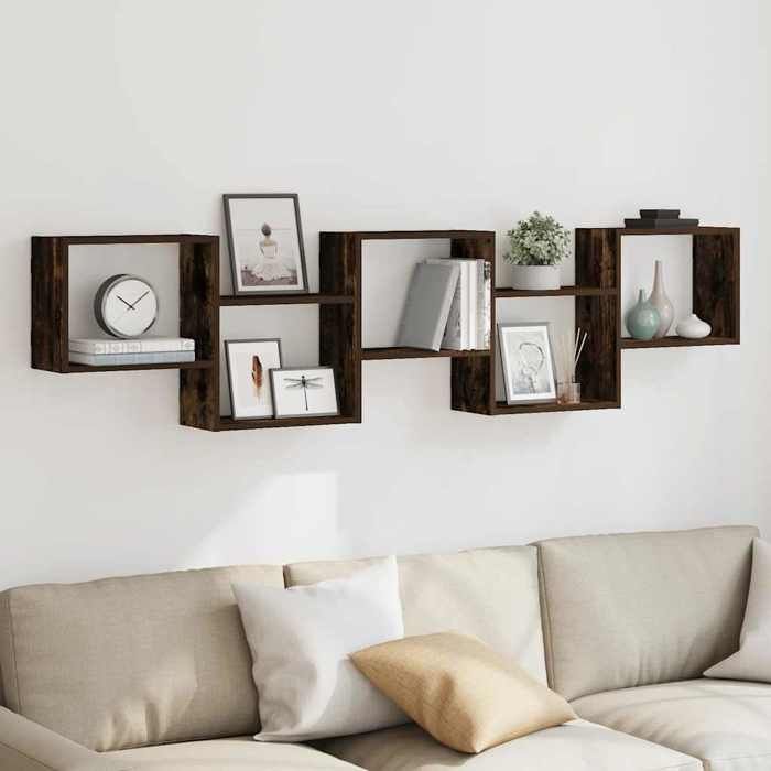 VidaXL Wall Cube Shelf 5 Compartments Smoked Oak Engineered Wood 859999