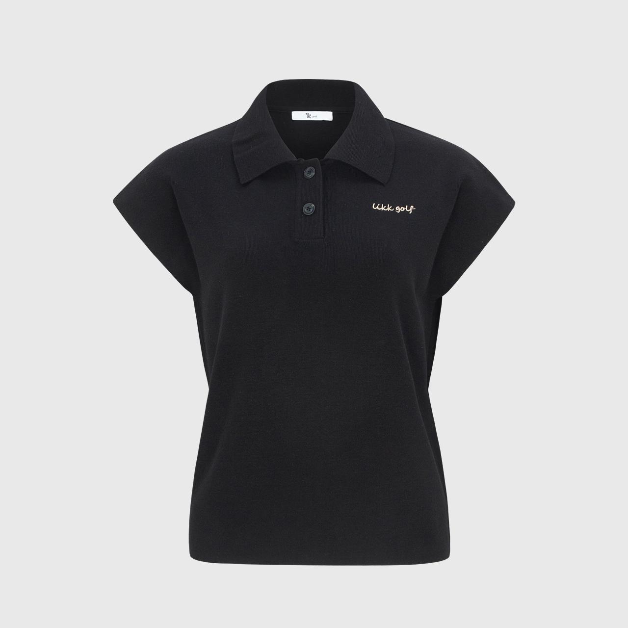 Collar Button-Up Knit Top T-Shirt (Black)_L4B1-Nb13K Reference/M