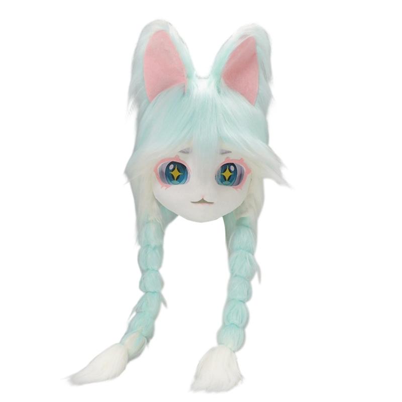 

Furry Animal Head Cats Fursuit Cut Mask Plush Cats Mask Lovely Cats Headgear Halloween Masquerade Cosplay Party Props зелений
