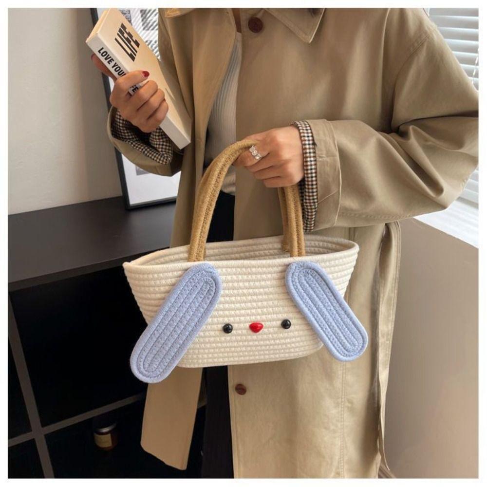 

Cute Cotton Rope Woven Bag Cartoon Banquet Handbag New Women Handbag
