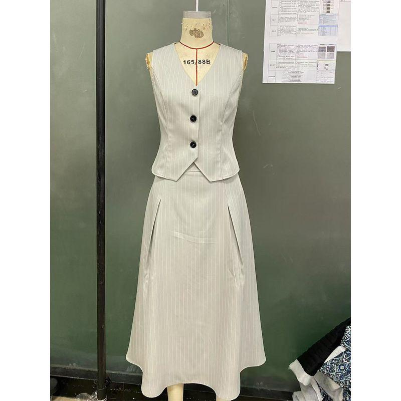 

Tank Top and Skirt Set Western Style Elegant New Stripe Vest Vest Skirt Two-piece Set Stripes XL