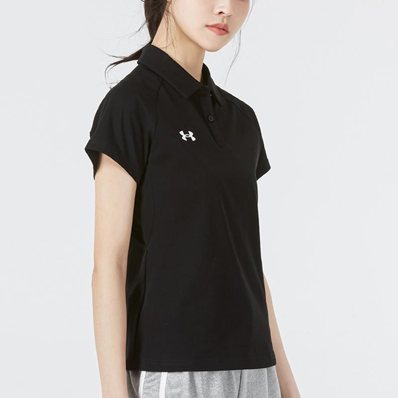 Under Armour Cotton Blend Solid Color Sports Polo Shirt Women Tops Black 22500522-001
