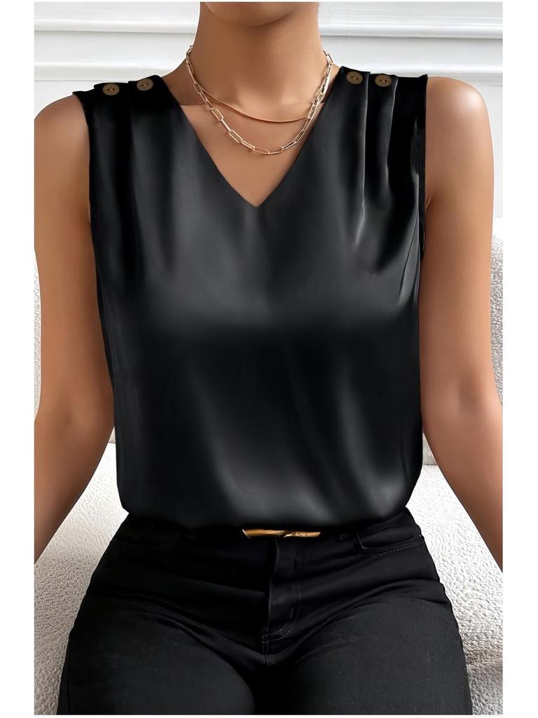 Versatile Faux Silk High-Elastic Solid Color Women's Tank Top