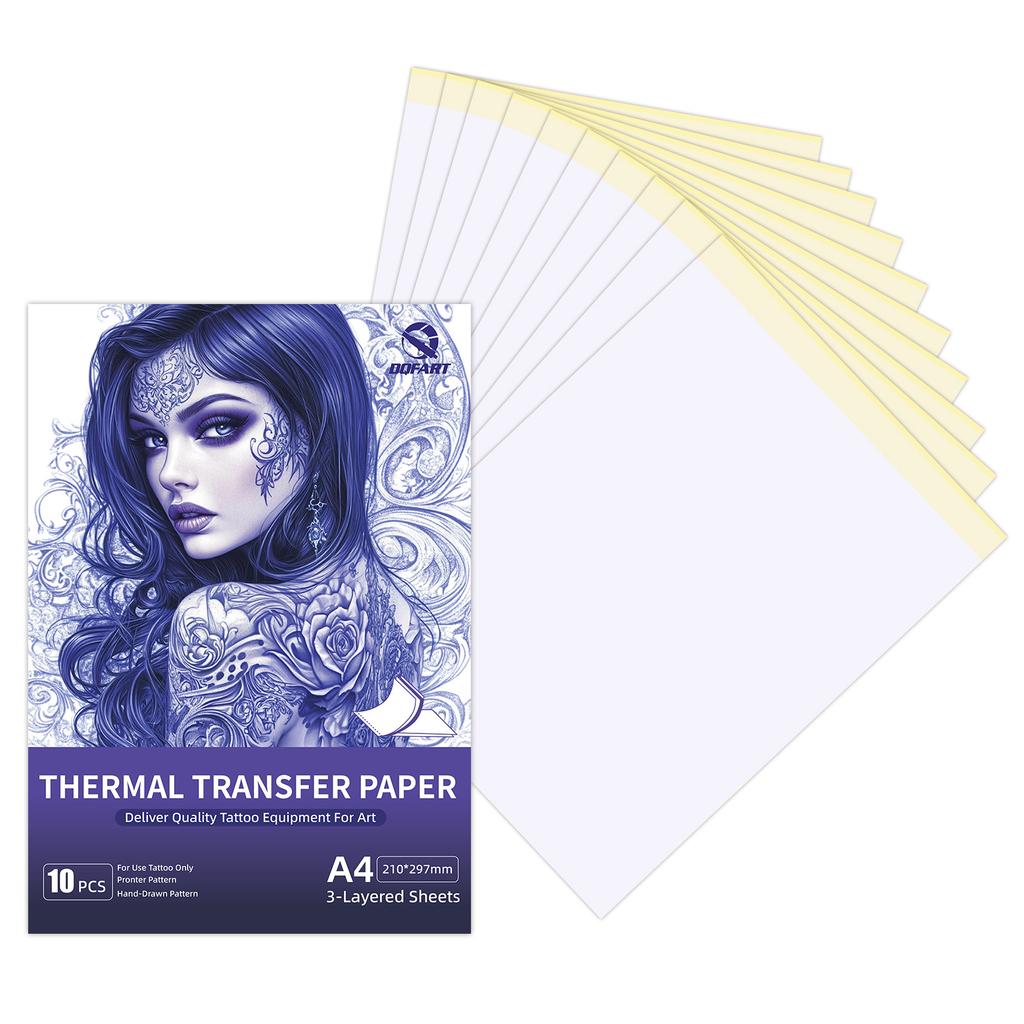 Tattoo Transfer Paper, 21.3 x 29.7 cm, 4-Layer Design with Carbon Sheet, 10 Sheets