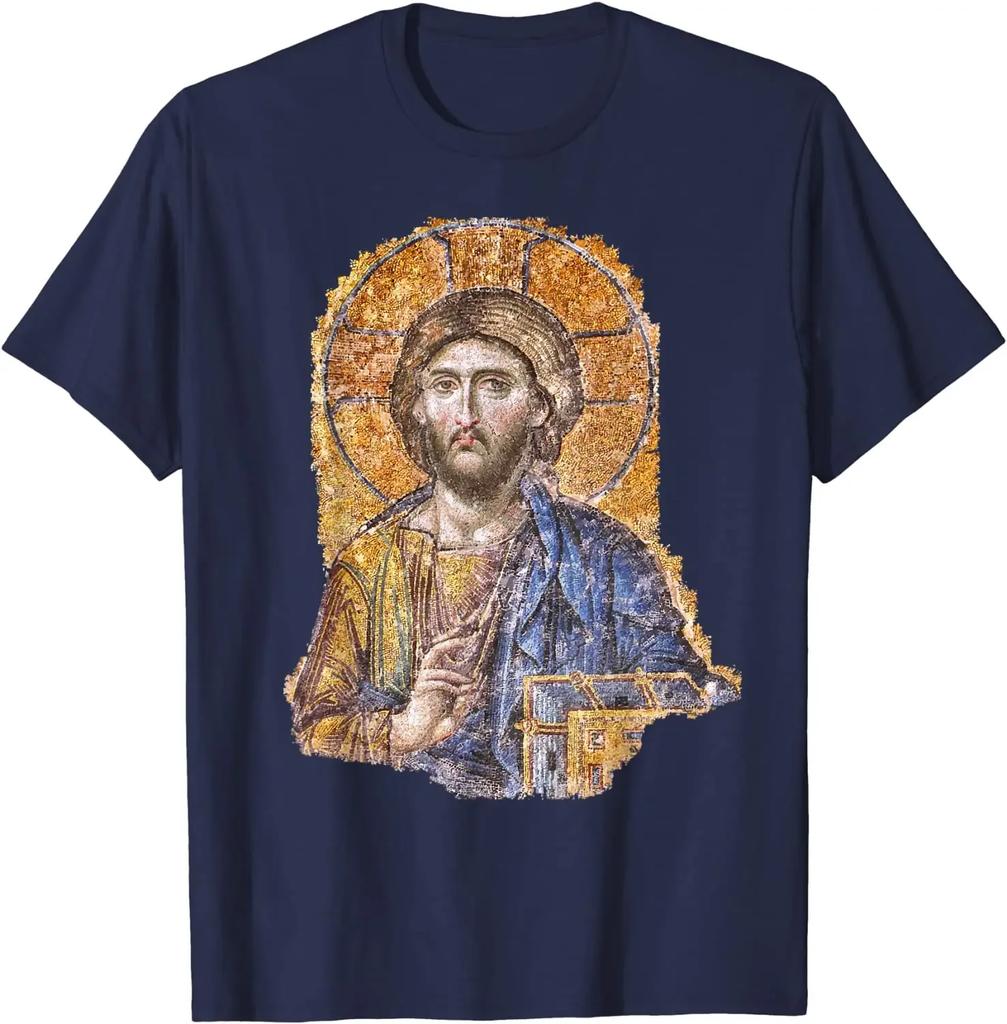 T-shirt Icone du Christ Pantocrator Grec Orthodoxe Catholique Sainte-Sophie 100% Coton Col Rond Manches Courtes Été Décontracté T-shirt Homme