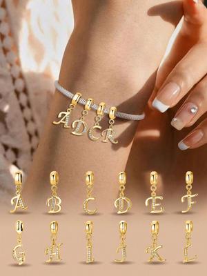 Copper Fashionable 26 Letters Of Charm Bead For Women Fit Bracelets Diy Making Anniversary Gift Fine Ladies Jewelry