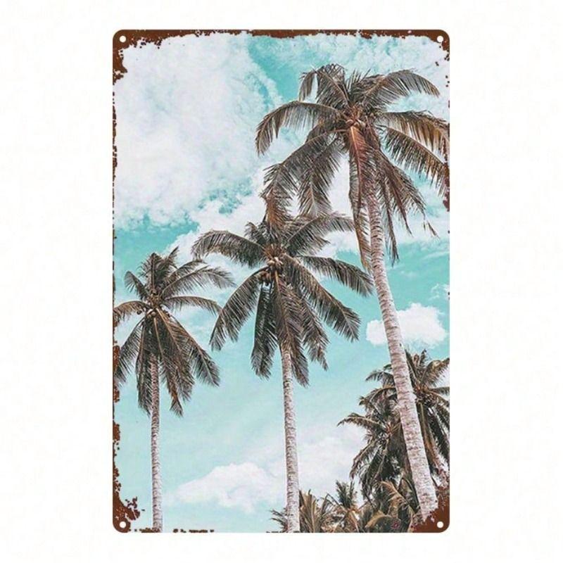 Vintage Tropical Palm Metal Sign Retro Home Garden Decor