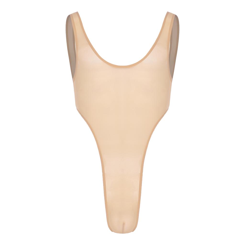 Herren Durchsichtiges Netz Ärmellos Offener Rücken Beutel Hoher Beinausschnitt Einteiler Bodysuit Jumpsuit