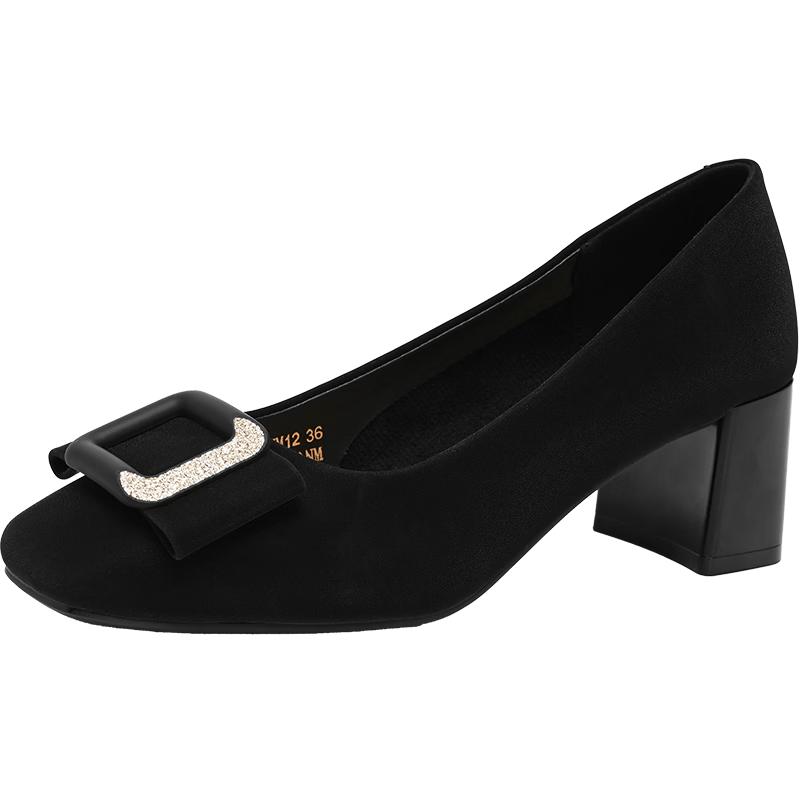 Women s French Style Square Toe Chunky Heel Pumps 38