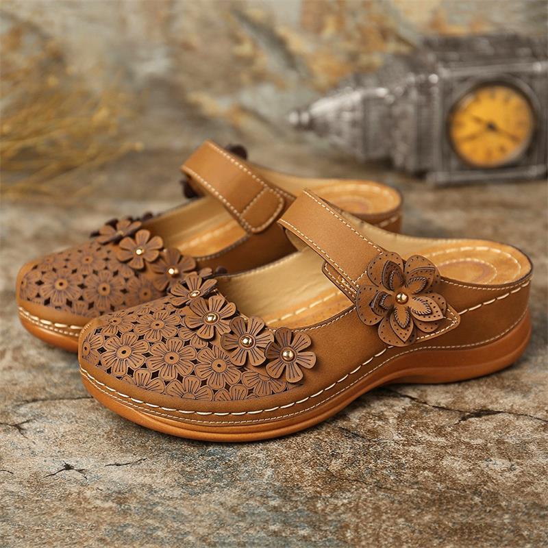 Large Size Slippers Women'S Summer Casual Muffin Thick Bottom Flower Hollow 43 Size Bag Head Half Slippers