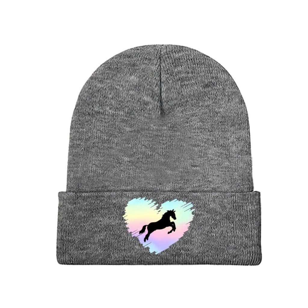 Pferdeliebhaber-Regenbogen-Herz-Strickmütze für Damen, Unisex, Skullies-Mützen, Herbst-Winter-Mützen, Hip-Hop-Kappen