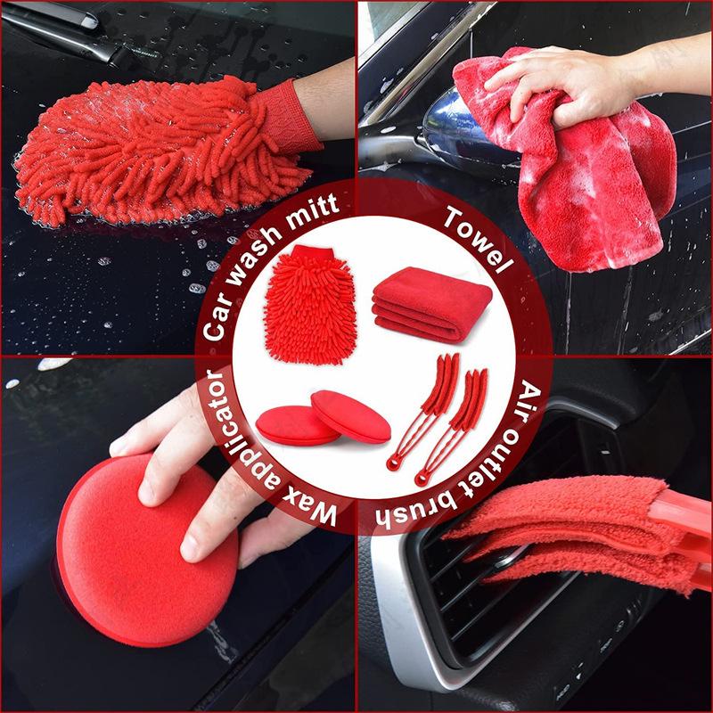 19pcs Car Beauty Brush Kit Interior Dashboard Crevice Tire Cleaning Electric Drill Brush Car Wash Sponge Towel Tool Waxer