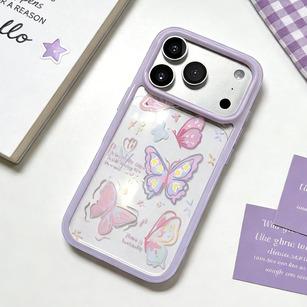 ins pink butterfly is suitable for Apple 17/16Promax transparent mobile phone case iPhone15 anti-drop female shell spring model.