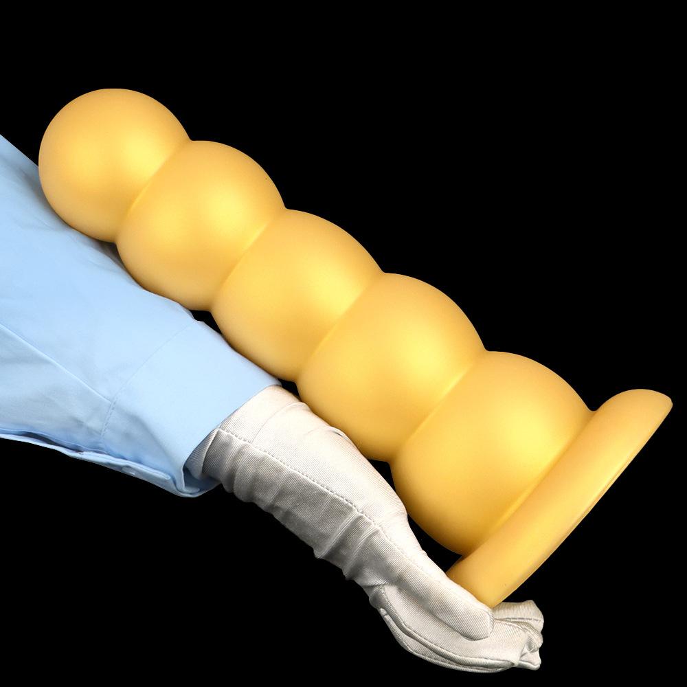 Gold Silicone Soft Bead Anal Plug Extra Large 5-Bead Dilator for Men & Women Prostate Massager Butt Plug Dildo Adult Sex Toy