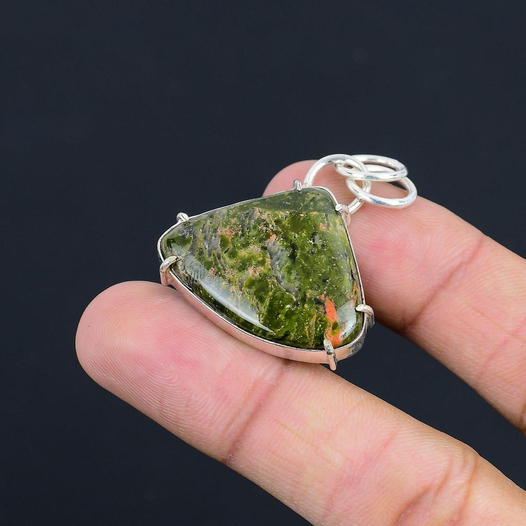 925 Silver Trillion Unakite Stone Wife Engagement Birthday Anniversary Pendant