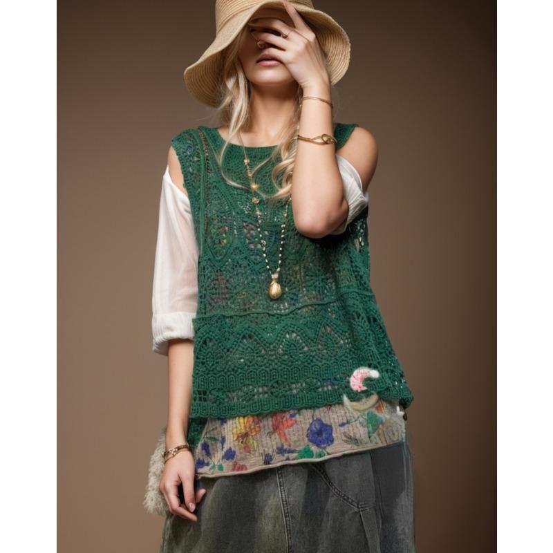 

DIMANAF Летняя женская футболка Кружевная футболка без рукавов Базовые модные сексуальные топы Футболки с цветочным принтом Свободные повседневные свободные футболки 8 One Size