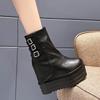 Fashion Spring 13cm Heel Thick Sole Mid-Calf Boots for Petite Women - Black/White Warm Stylish Height-Increasing Smoke Tube Design