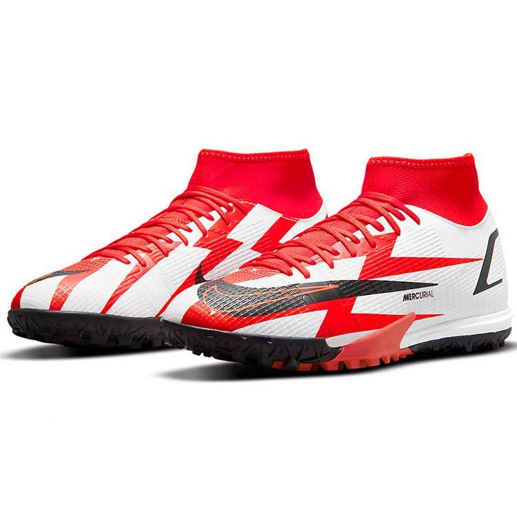 Nike Mercurial Superfly 8 Academy CR7 Round Toe Lace-Up Professional TF Soccer Shoes Unisex Soccer Shoes Black White Red DJ4683-600