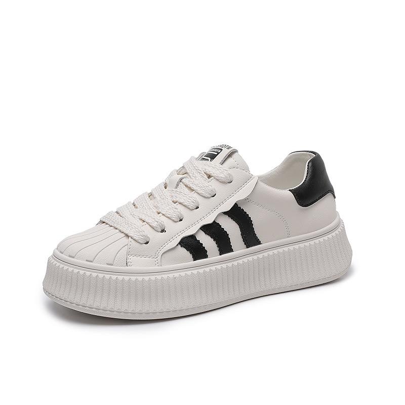 thick-soled little white shoes women's spring and summer new versatile casual board shoes shell head leather mesh flat-soled biscuit shoes