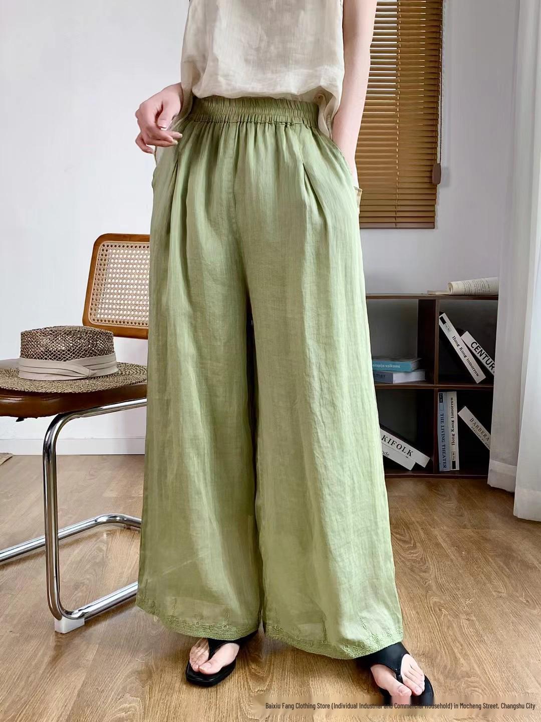 

Artistic Embroidered Linen Wide-Leg Women’s Casual Pants - Summer 2026 Collection One Size