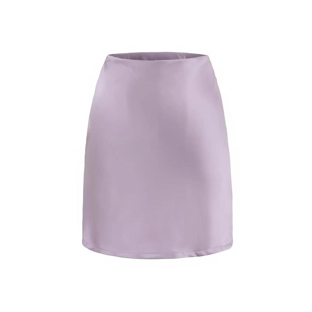 2025 Summer French Retro Satin Acetate A-line Mini Skirt with Side Zipper