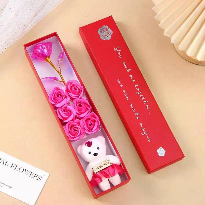 Plush Bear Artificial Flower Gift Box Soap Rose Flowers Creative Romantic Rose Valentines Day Mother Day Gift Wedding Home Decor