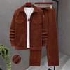 Mens Corduroy Textured Long Sleeve Workwear Jacket Drawstring Casual Pants Set Coffee Blue Black