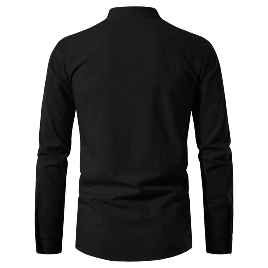 Men's Casual Hippie Style Drawstring Collar Long Sleeve Shirt Cotton Linen Blend Lightweight Comfortable Top for Everyday Wear