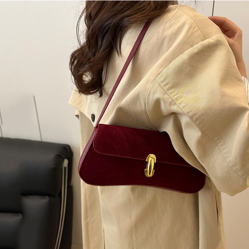 Vintage Faux Suede Box Bags For Women Luxury Designer Handbags And Purses New In PU Lock Decoration Small Underarm Shoulder