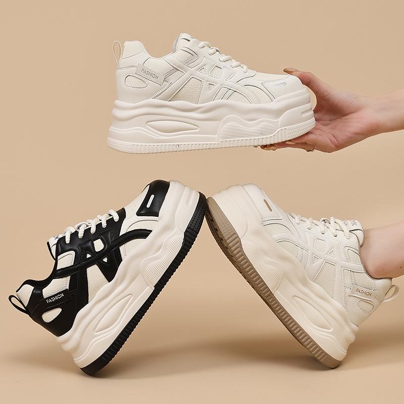 New early autumn women's shoes platform white shoes heightened comfort versatile breathable shoes casual sports shoes color matching