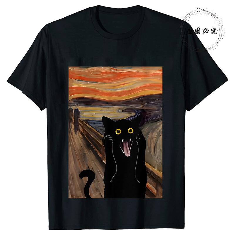 

Scared Cat Print Clothes for Unisex Tshirt Funny Casual Short Sleeve Tees Summer Y2k Tops Fashion Female Aesthetic Clothing S