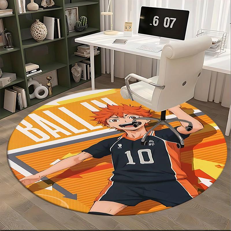 1pc Haikyuu Karasuno Hinata Shoyo #10 Round Carpet - Office Chair Mat, Non-Slip Rug for Home Decor, Gift, Suitable for Office, Living Room