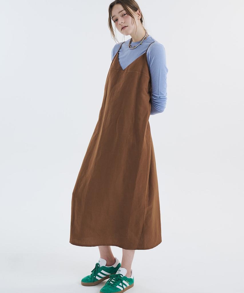 VOYONN Linen Blend Bustier Brown Dress 0097