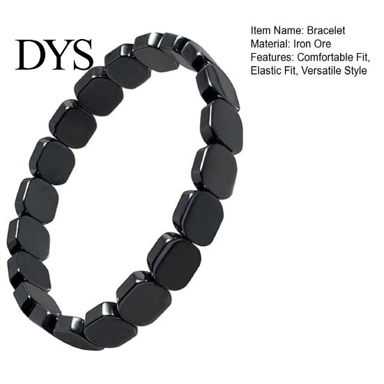 Minimalist Jewelry Men Bracelet Super Elastic Fit Black Iron Ore Non-dyed Fade Resistant Geometric Beads Wristband Non-plastic