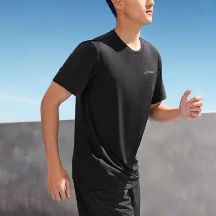 Li-Ning Pohodlné Všestranné Prodyšné Tričko s kulatým výstřihem a krátkým rukávem Pánské Topy Černé YTSU145-2