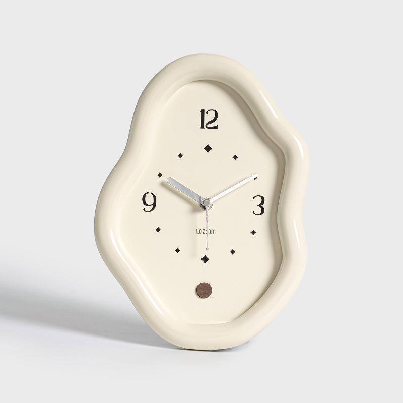 Wooden Clock Ins Simple Desktop Decoration Home Cream Style Clock Living Room Entrance Desk Clock Fun Decoration Bedroom Clock кремовый