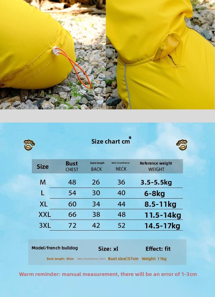 Dog Raincoat - Full Coverage, Outdoor Waterproof, Hooded Pet Raincoat for French Bulldogs, Pugs, Bichons, and Small To Medium-sized Dogs