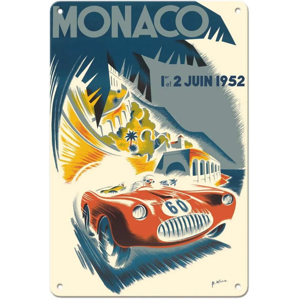 Vintage Metal Tin Signs Grand Prix Monaco78 Automobile Car Racing Wall Art Posters for Man Cave Cafe Bars Pubs Garage Decorat