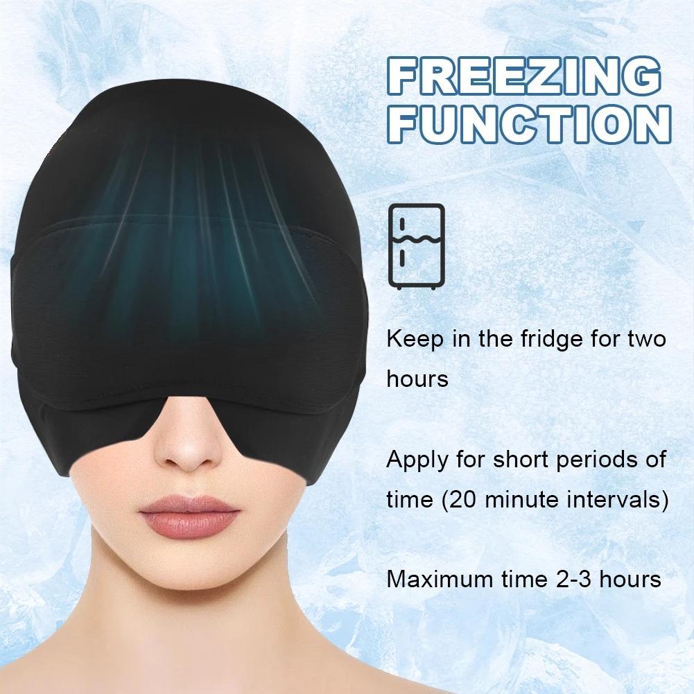 2PCS SET Ice Cap And Ice Eye Mask, Migraine Headache Relief Hat, Cold Head Wrap, Gel Ice Pack, Sleeping Eye Mask For Puffy Eyes