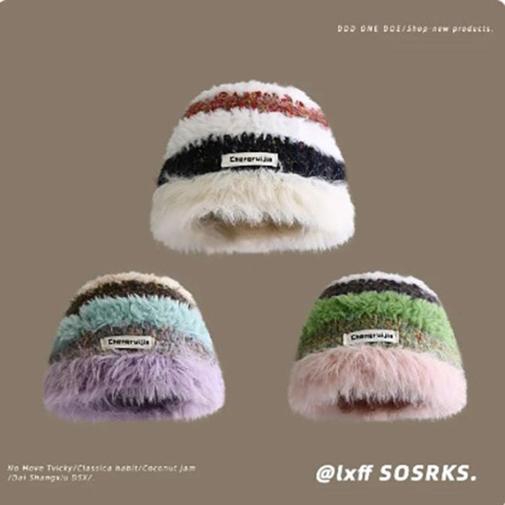 

Плюшевые женские кепки контрастного цвета с защитой от холода и тепла