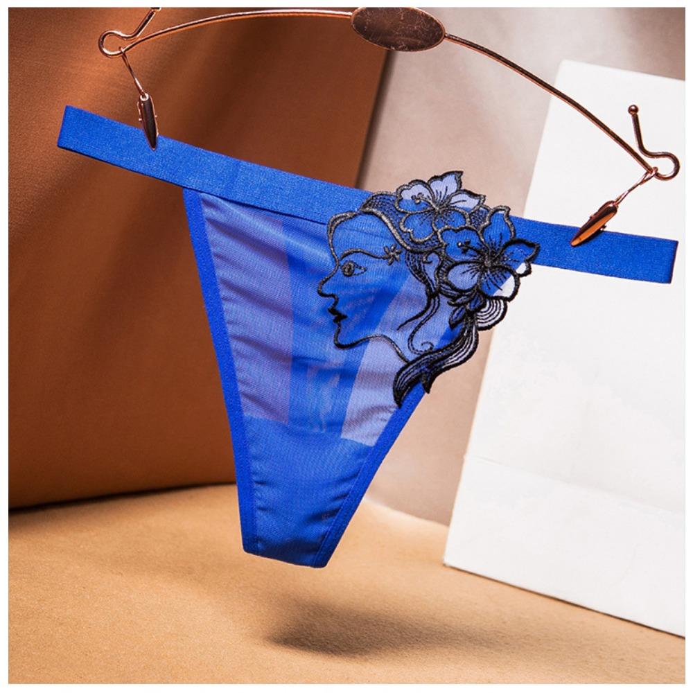 Fashion Seamless Underwear Women's Comfortable Wide Edge Sexy Oily Jacquard Perspective Mesh Low Waist Temptation Thong 2286