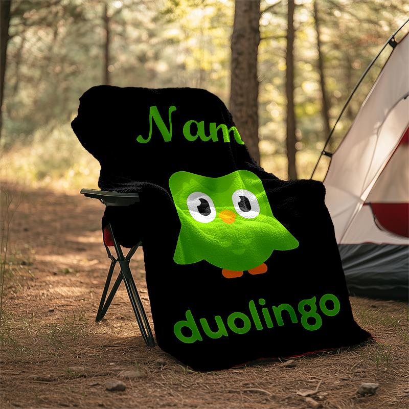 Coperta Personalizzata con Nome - Design Stampa Duolingo, Coperta per Divano, Letto, Viaggio, Campeggio - Morbida e Calda, Ottimo Regalo