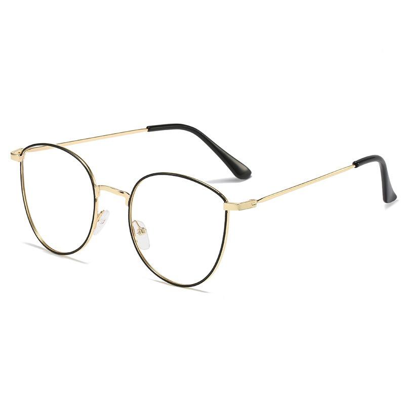 

Color-changing Anti Blue Light Glasses High Performance Retro Round Cat Eye Flat Lens Unisex UV Protection Metal Mirror blue light film