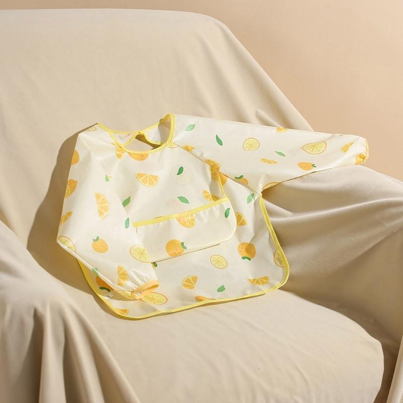 Miękki Lekki Śliniak do Karmienia Dziecka z Pełnym Zakryciem Rękawów, Wielofunkcyjny Fartuch z Kieszenią na Jedzenie dla Niemowląt i Małych Dzieci